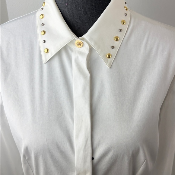 Versace White Button Down Shirt  Black & Gold Stud Accents Size M EU 44 NEW COA - Picture 16 of 17